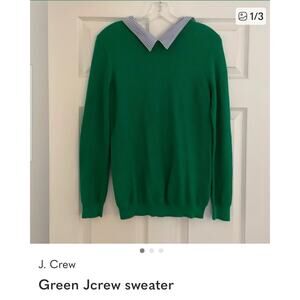 J. Crew Women's Kelly Green Striped collared neck Sweater Med EUC Preppy Spring